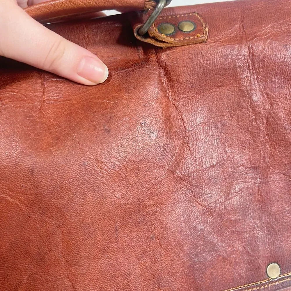 Vintage Cognac Leather Messenger Back Satchel Briefcase Laptop Case